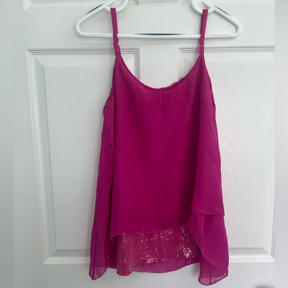VINTAGE Nicole Italy Pink Silk Sequin Women's Large Party Camisole Blouse Tank